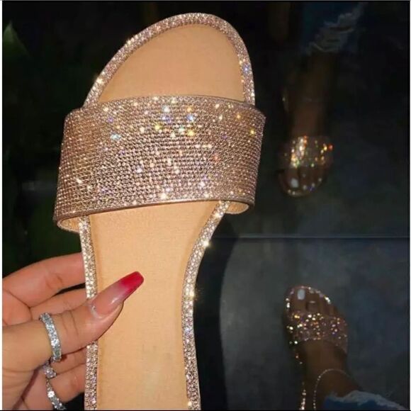 Nude Bling Slide Sandals - Picture 1 of 3
